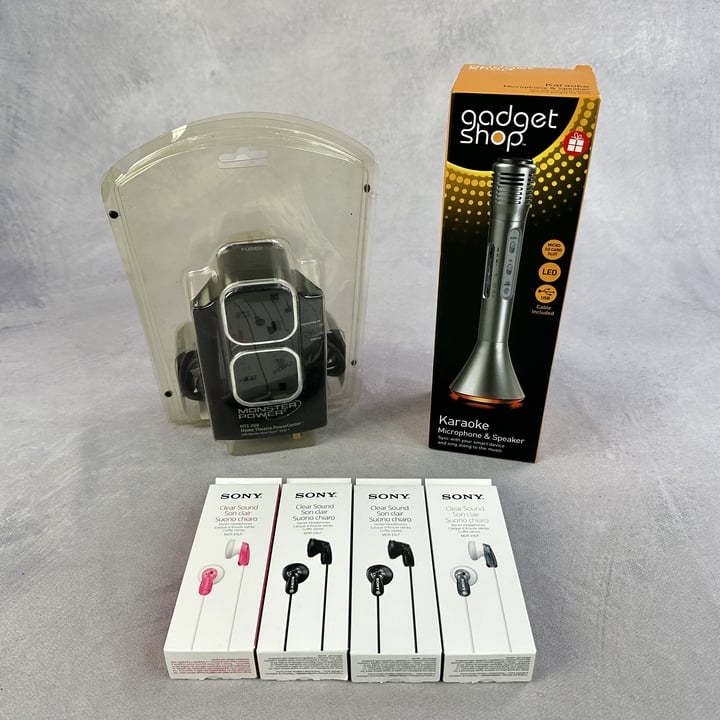 Various Items Including Sony Wired Headphones 4x Units, Monster Power HTS 200 Home Theatre PowerCenter And Gadget Shop Karaoke Microphone & Speaker (VAT ONLY PAYABLE ON BUYERS PREMIUM)