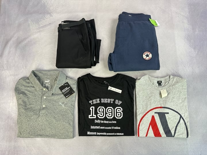 Puma Polo Shirt With Tag Size M, River Island T-Shirt With Tag Size S, Best Of 1996 T-Shirt With Tag Size S, Converse Bottoms With Tags Size M And Craghoppers Women's Kiwi Oro Trousers With Tags Size