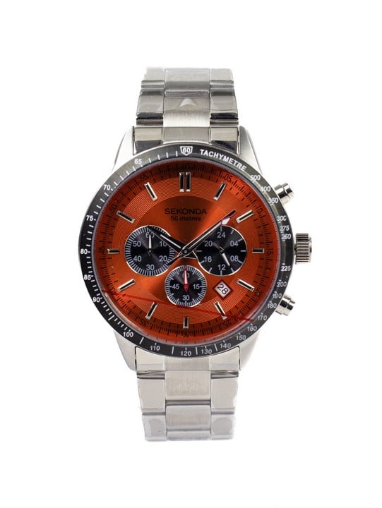 Sekonda Quartz Watch, Model: 30025 CKT Chronograph Orange Dial Stainless Steel Bracelet. Brief Condition Report: Ex Display (Currently Running) (VAT Only Payable on Buyers Premium)