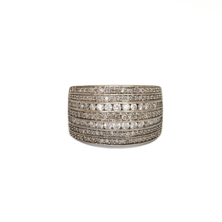 18ct White Gold 1.00ct Diamond Pavé Seven Row Ring, Size N, 6.7g.  Auction Guide: £400-£500 (VAT Only Payable on Buyers Premium)