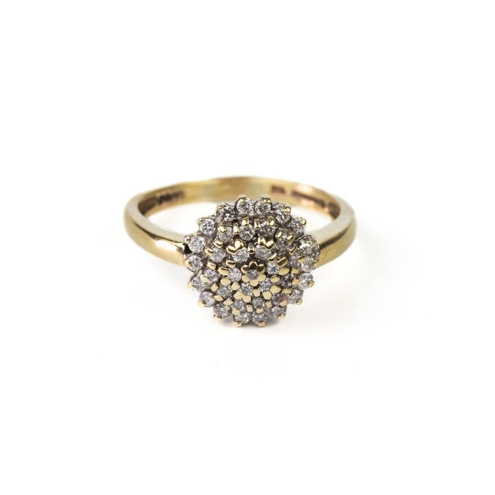 18ct Yellow and White Gold 0.50ct Diamond Cluster Ring, Size Q½, 3.2g.  Auction Guide: £200-£300 (VAT Only Payable on Buyers Premium)