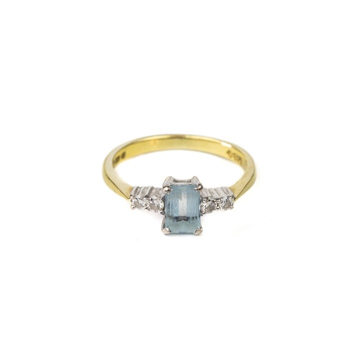 18ct Yellow Gold Blue Stone and 0.10ct Diamond Ring, Size L, 2.5g.  Auction Guide: £150-£200 (VAT Only Payable on Buyers Premium)