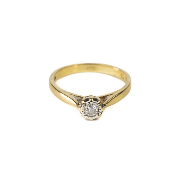 9ct Yellow Gold 0.15ct Diamond Round-cut Single Stone Ring, Size K½, 2g (VAT Only Payable on Buyers Premium)