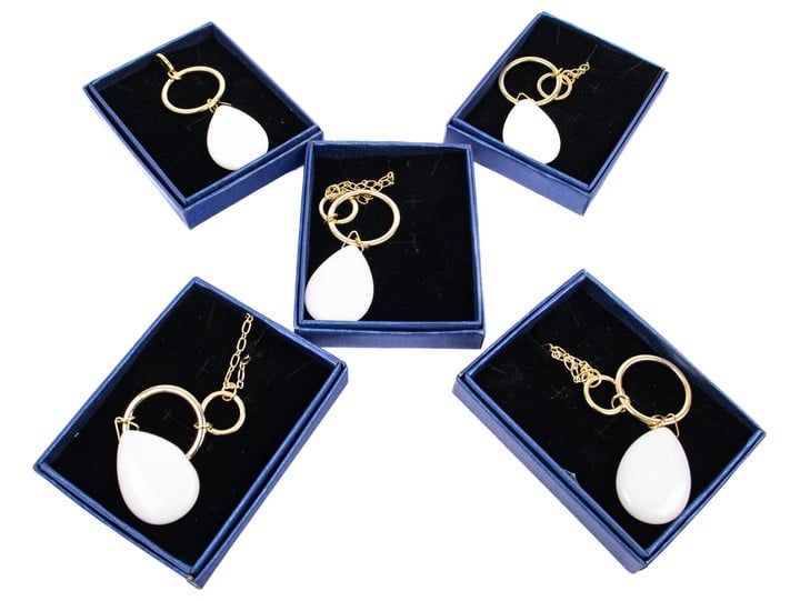 Selection of Five White Pear Pendants, 3.5x2.5cm and Metal Chains, 80cm (All Boxed) (VAT Only Payable on Buyers Premium)