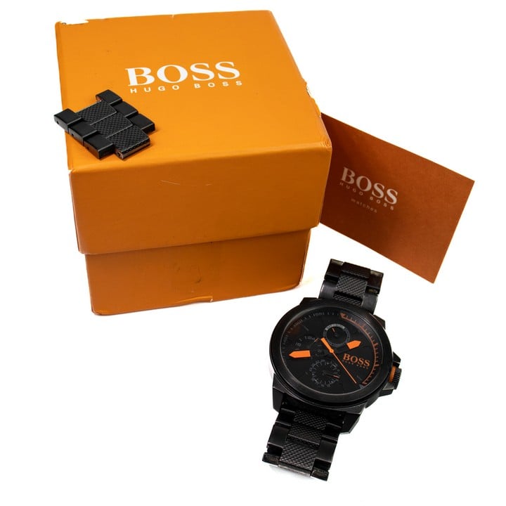 Hugo Boss Orange Black Stainless Steel Bracelet Watch. Original Box and Three Spare Links (VAT Only Payable on Buyers Premium)