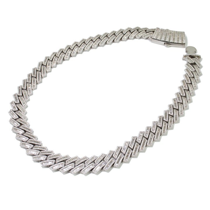 Silver 30.00ct Moissanite Cluster Curb Chain, 353g, 56cm. Tested as Silver but marked 14K.  Auction Guide: £200-£300 (VAT Only Payable on Buyers Premium)