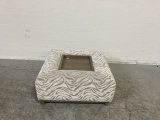 LARGE WHITE AND BEIGE TIGER PATTERNED FOOT STOOL WITH SMALL TABLE IN THE CENTRE