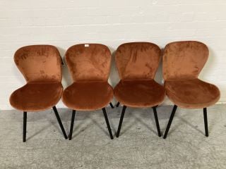 4 X COPPER COLOURED VELVET BLACK LEGGED CHAIRS