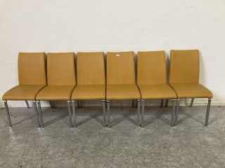 6 X MUSTARD COLOURED LEATHER CHROME LEGGED CHAIRS