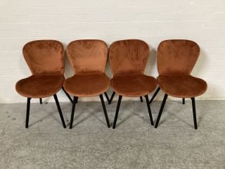 4 X COPPER COLOURED VELVET BLACK LEGGED CHAIRS