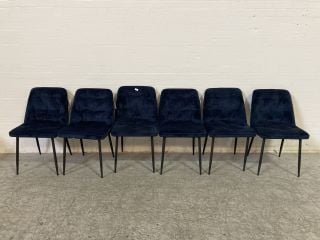 6 X NAVY COLOURED VELVET PADDED CHAIRS