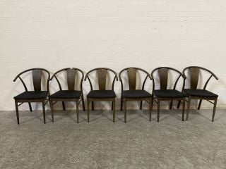 6 X DARK GRAIN WOOD WOVEN SEAT CHAIRS