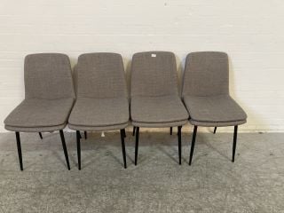 4 X GREY WOVEN PADDED BLACK STEEL LEGGED CHAIRS