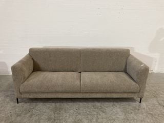 LIGHT BROWN LARGE 3 SEATER FABRIC SOFA WITH BLACK STEEL LEGS