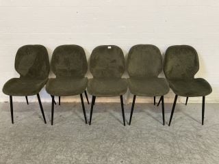 5 X NAVY GREEN CORDUROY PADDED BLACK STEEL LEGGED CHAIRS