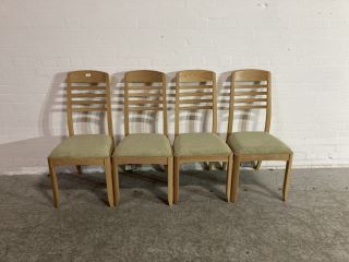 4 X OAK CHAIR WITH LIME GREEN FABRIC SEAT