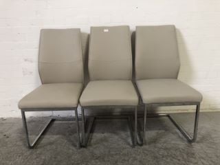 3 X BEIGE STEEL FRAME FAUX LEATHER DINING CHAIRS