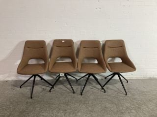 4 X BROWN LEATHER OFFICE CHAIRS WITH MATTE BLACK LEGS