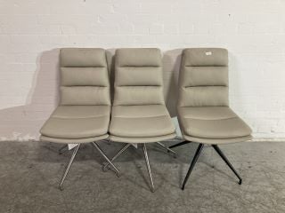 3 X OFF WHITE STITCHED LEATHER SWIVEL OFFICE CHAIRS