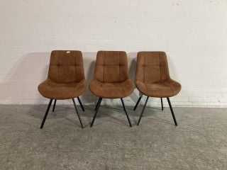 3 X BROWN COLOURED POLYESTER STICHED BLACK STEEL LEGGED CHAIRS