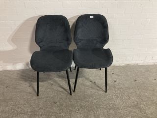 2 X  SLATE CORDUROY CHAIRS WITH MATT BLACK LEGS