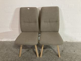 2 X LIGHT GREY SOFT FABRIC DINING CHAIRS WITH WOODEN LEGS