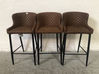 3 X BRAMSHILL WALNUT ANTIQUE BROWN FAUX LEATHER DIAMOND STITCHED COUNTER HEIGHT DINING CHAIRS RRP: £837