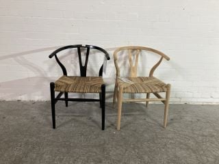 2 X  SHOREDITCH WOVEN WICKER RUSH SEATED CHAIRS BLACK AND WHITE FINISHED FRAMES RESPECTIVELY - COMBINED RRP: £1,308