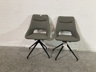 2 X LIGHT GREY STITCHED LEATHER SWIVEL OFFICE CHAIRS ON MATTE BLACK LEGS