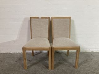 2 X OFF WHITE WOVEN OAK WOOD TRIM AND LEGGED DINING CHAIRS