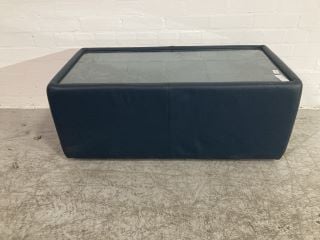 GLASS TOPPED GREY/DARK BLUE LEATHER COFFE TABLE W99 X D50 X H40CM