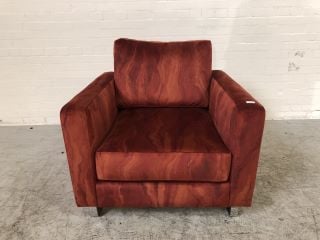 BURGUNDY FABRIC LAVA PATTERNED ARM CHAIR