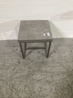 CONCRETE EFFECT LAMP TABLE WITH A STAINLESS STEAL BASE H- 45CM W- 45CM D- 45CM