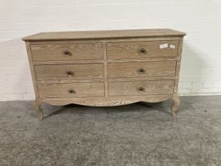 LIMED OAK 6 DRAWER CHEST H-75CM W- 130CM D- 45CM