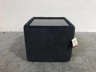 DARK GREY VELVET COFFEE TABLE WITH GLASS TOP SMALL