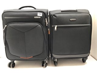 AMERICAN TOURISTER CABIN SIZE FABRIC WHEELED COMBINATION LOCK SUITCASE IN BLACK TO ALSO INCLUDE PLAIN FABRIC WHEELED CABIN SIZE SUITCASE IN BLACK: LOCATION - A10