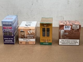 4 X BOXES OF ASSORTED VAPES TO INCLUDE LOST MARY 600 PUFF 20MG DISPOSABLE VAPES IN COLA - (PLEASE NOTE: 18+YEARS ONLY. ID MAY BE REQUIRED): LOCATION - D0