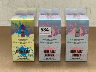 3 X BOXES OF FIREROSE 5000 10MG 10ML NIC SALTS IN BLUE RAZZ GUMMY/BERRY BANG - (PLEASE NOTE: 18+YEARS ONLY. ID MAY BE REQUIRED): LOCATION - D0