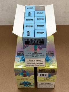 3 X BOXES OF FIREROSE 5000 10MG 10ML NIC SALTS IN BLUE RAZZ GUMMY/BERRY BANG - (PLEASE NOTE: 18+YEARS ONLY. ID MAY BE REQUIRED): LOCATION - D0