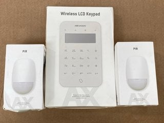 2 X HIKVISION DS-PDP15P-EG2-WE WIRELESS PIR DETECTORS TO ALSO INCLUDE HIKVISION DS-PK1-LT-WE WIRELESS LCD KEYPAD - COMBINED RRP £250.00: LOCATION - C13