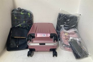 QTY OF ASSORTED ITEMS TO INCLUDE GINZA TRAVEL CABIN SIZE WHEELED HARD SHELL SUITCASE IN METALLIC PINK: LOCATION - A0