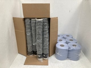 6 X ROLLS OF LARGE BLUE ROLLS TO ALSO INCLUDE BOX OF 8OZ PAPER CUPS IN BLACK: LOCATION - C14