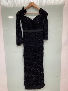 SELF-PORTRAIT MESH RHINESTONE MIDI DRESS IN BLACK - UK 6 - RRP £520.00: LOCATION - D15