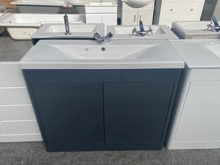 (COLLECTION ONLY) FLOOR STANDING 2 DOOR SINK UNIT IN GLOSS GREY 1010 X 460MM WITH A 1010 X 400MM CERAMIC BASIN (GAP BETWEEN BASIN AND UNIT CAN BE EASILY FILLED) COMPLETE WITH A MONO BASIN MIXER TAP A