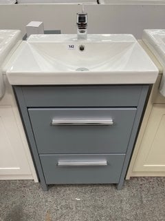 (COLLECTION ONLY) FLOOR STANDING 2 DOOR SINK UNIT IN GREY WITH A 510 X 400MM CERAMIC BASIN COMPLETE WITH A MONO BASIN MIXER TAP AND CHROME SPRUNG WASTE RRP £695: LOCATION - D3