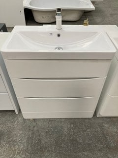 (COLLECTION ONLY) FLOOR STANDING 2 DRAWER SINK UNIT IN GLOSS WHITE 800 X 450MM WITH A POLYMARBLE SINK COMPLETE WITH A MONO BASIN MIXER AND CHROME SPRUNG WASTE RRP £775: LOCATION - D3