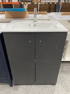 (COLLECTION ONLY) FLOOR STANDING SINK UNIT IN BLACK WITH A 610 X 400 CERAMIC BASIN COMPLETE WITH A MONO BASIN MIXER TAP AND CHROME SPRUNG WASTE RRP £695: LOCATION - D4