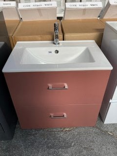 (COLLECTION ONLY) WALL HUNG 2 DRAWER SINK UNIT IN PLUM WITH A 610 X 400MM WITH A CERAMIC BASIN COMPLETE WITH A MONO BASIN MIXER AND SPRUNG WASTE RRP £525: LOCATION - D3