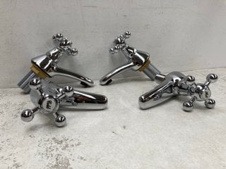 PAIR OF TRADITIONAL CROSSHEAD BASIN PILLAR TAPS AND MATCHING TRADITIONAL CROSSHEAD BATH PILLAR TAPS IN CHROME RRP £425: LOCATION - R1