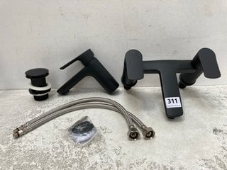 DECK MOUNTED BATH FILLER IN MATT BLACK WITH MATCHING MONO BASIN MIXER TAP AND SPRUNG WASTE RRP £495: LOCATION - R1